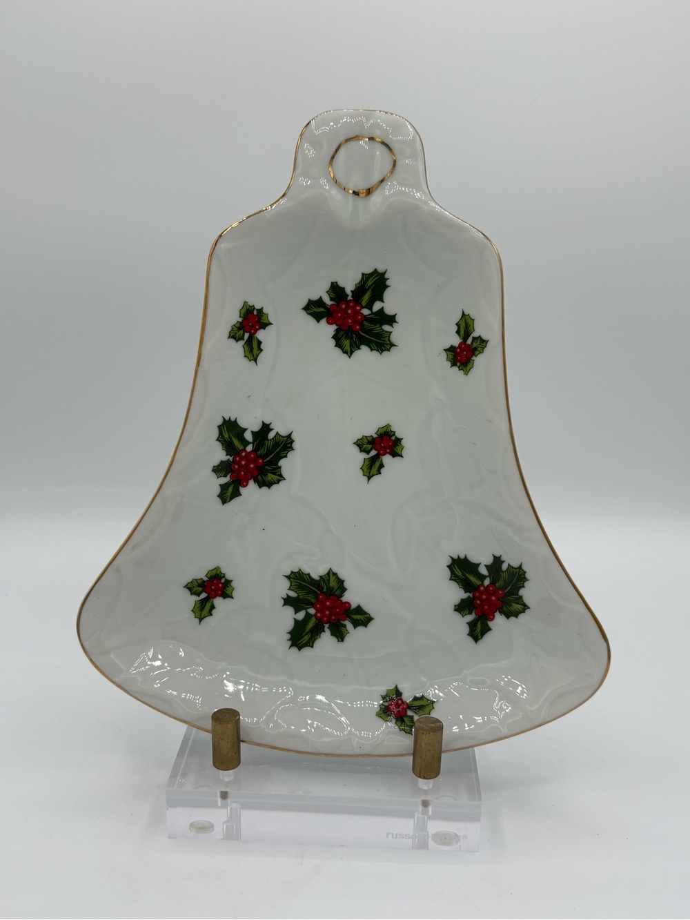 Vintage Lefton China Christmas Bell Dish Holly Berry Hand Painted 8191